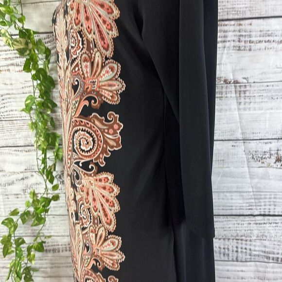 JM Collection DRess size Medium black Brown Paisley Straight Sheath Stretch Knee - Picture 16 of 16